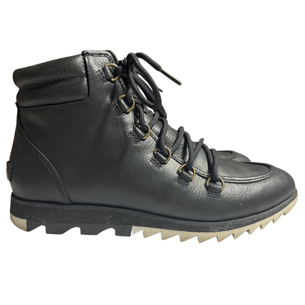 Sorel Harlow Black Leather Waterproof Lace Up Ankle Boots Women's Size 8.5 - Picture 5 of 11